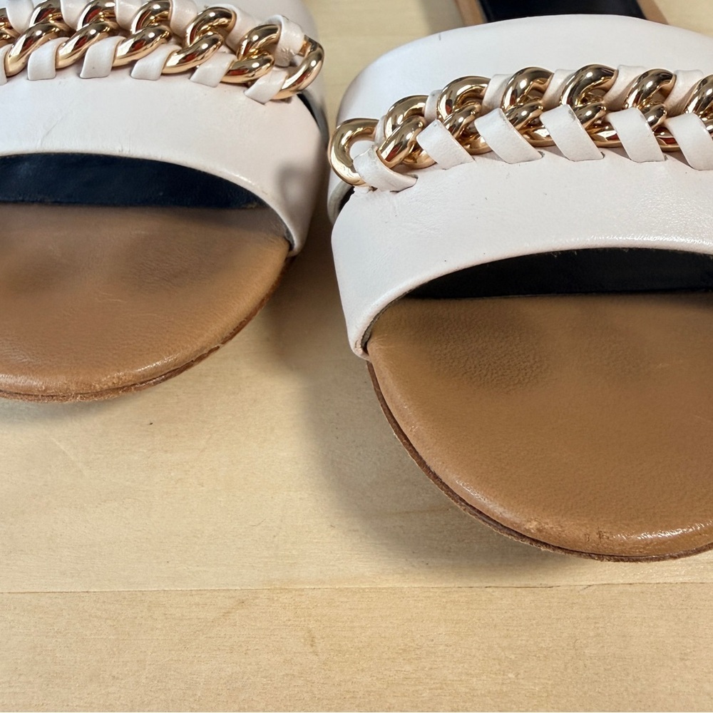 Coach Seabreeze Leather
Ankle Strap Sandal w/chain detail in white and tan. - Picture 6 of 6